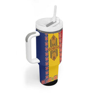 Romania National Flag Day 26th June Tumbler With Handle Red Traditional Embroidery Patterns