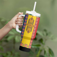 Romania National Flag Day 26th June Tumbler With Handle Red Traditional Embroidery Patterns