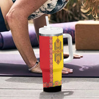 Romania National Flag Day 26th June Tumbler With Handle Red Traditional Embroidery Patterns