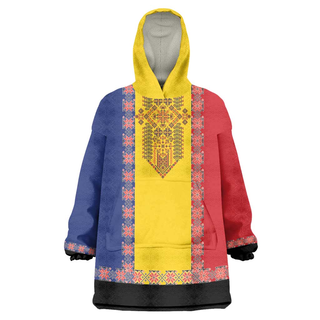 Romania National Flag Day 26th June Wearable Blanket Hoodie Red Traditional Embroidery Patterns