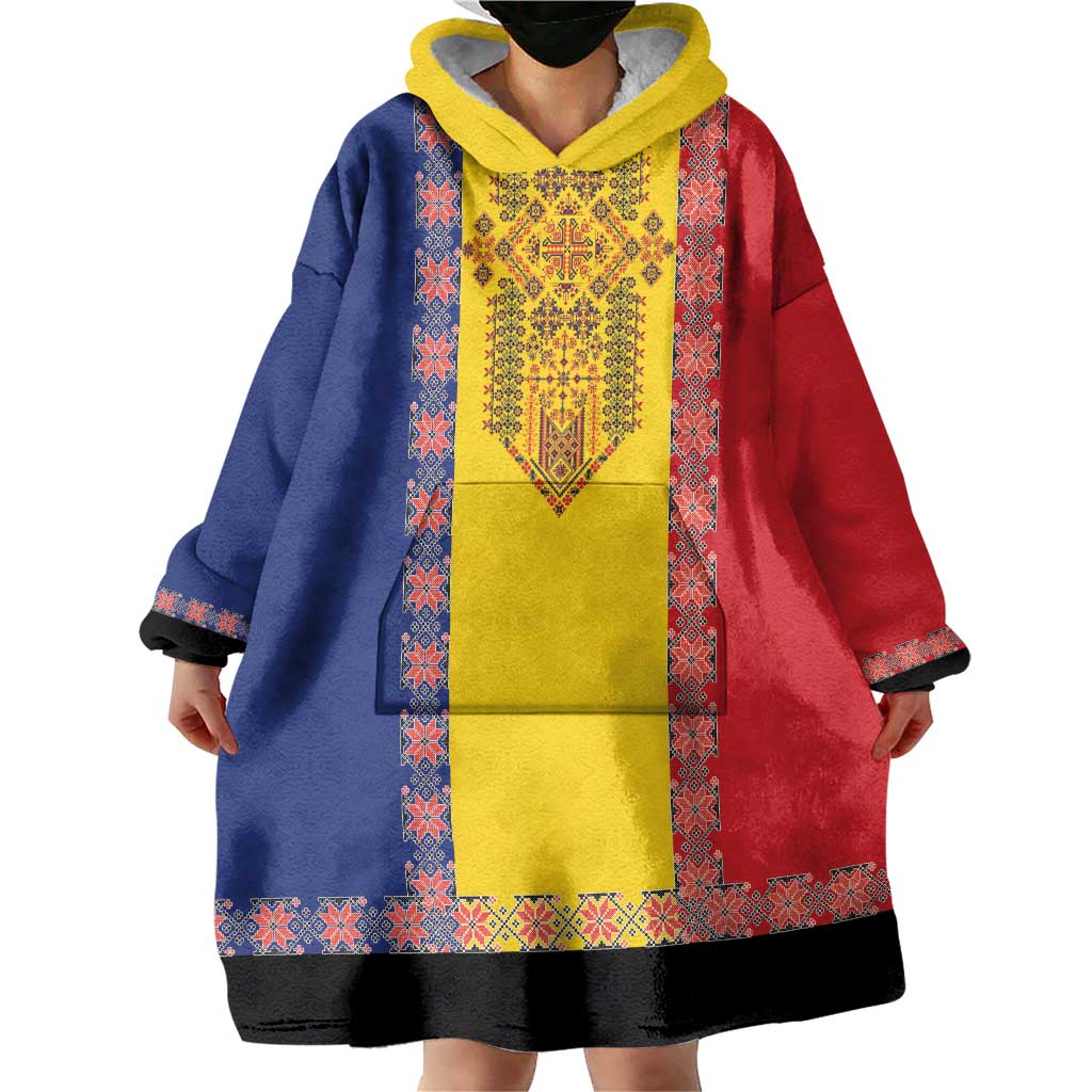 Romania National Flag Day 26th June Wearable Blanket Hoodie Red Traditional Embroidery Patterns