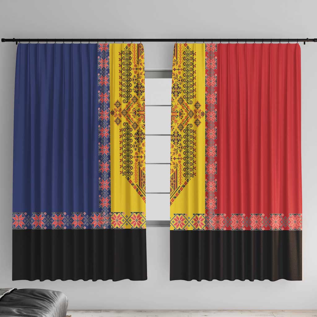 Romania National Flag Day 26th June Window Curtain Red Traditional Embroidery Patterns