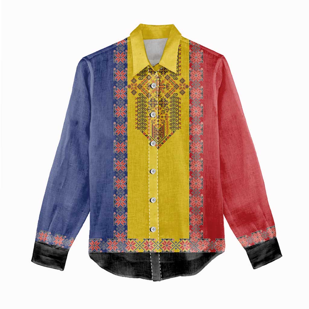 Romania National Flag Day 26th June Women Casual Shirt Red Traditional Embroidery Patterns