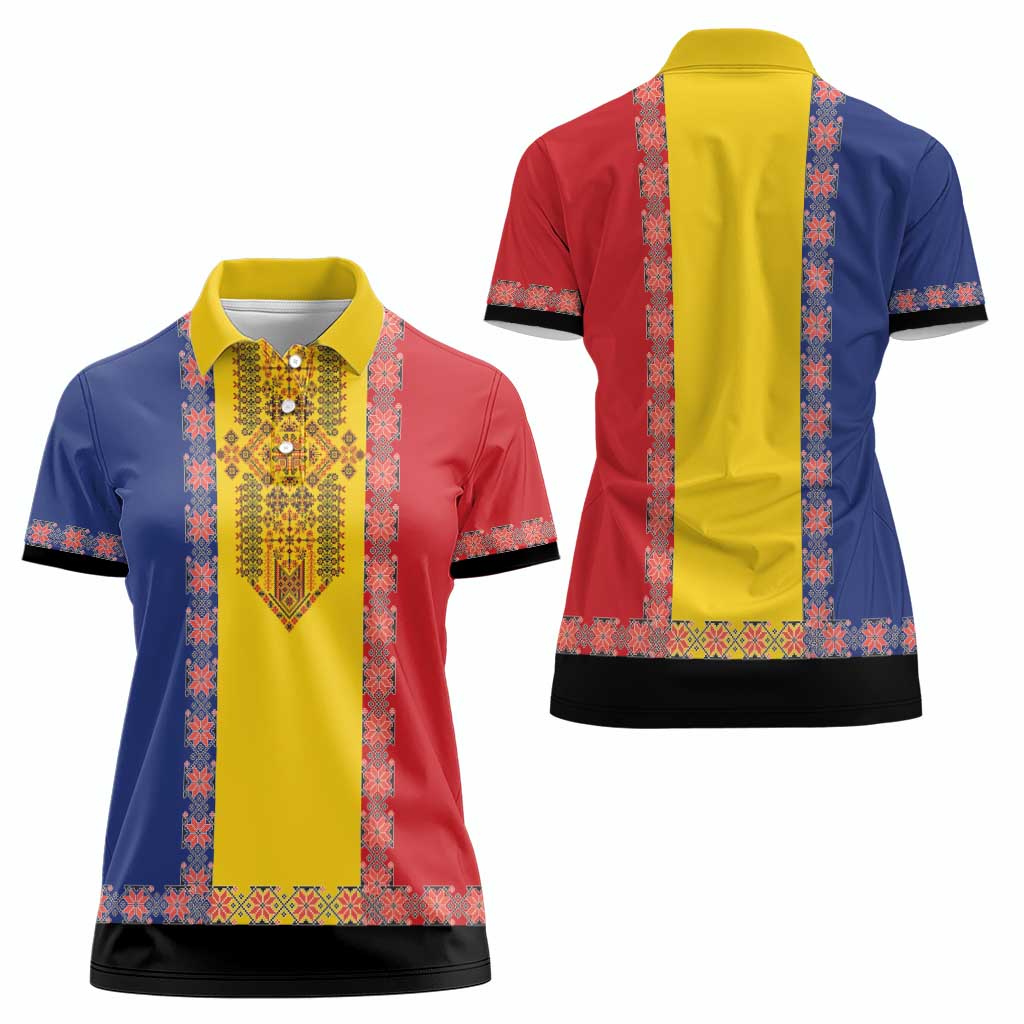 Romania National Flag Day 26th June Women Polo Shirt Red Traditional Embroidery Patterns