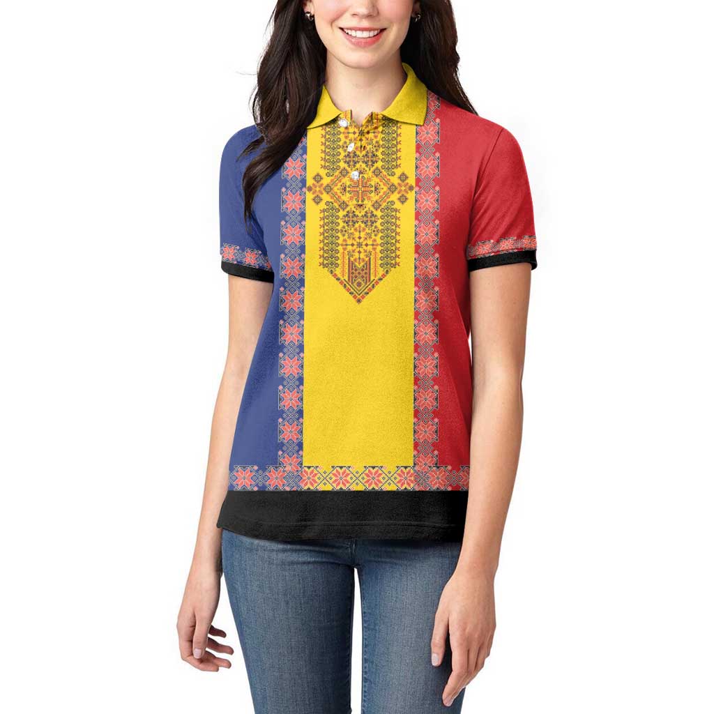 Romania National Flag Day 26th June Women Polo Shirt Red Traditional Embroidery Patterns
