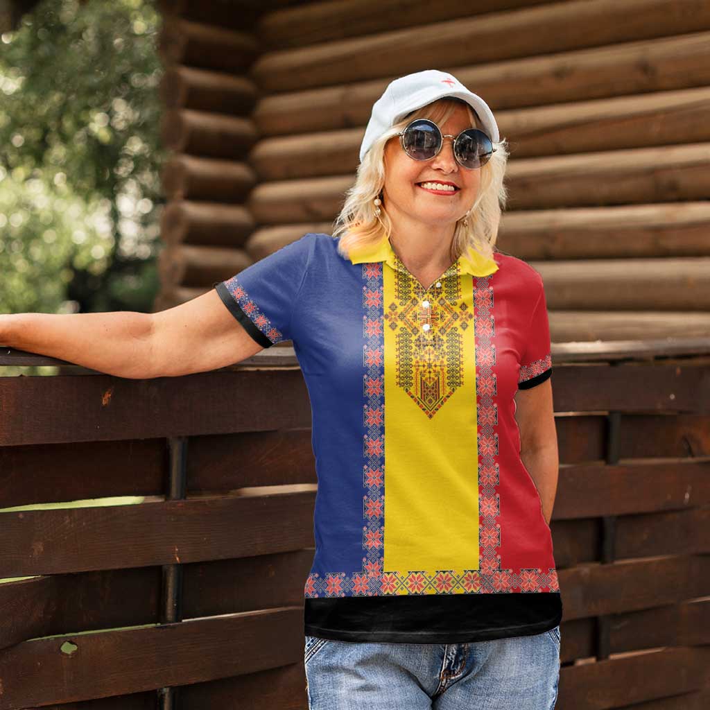 Romania National Flag Day 26th June Women Polo Shirt Red Traditional Embroidery Patterns