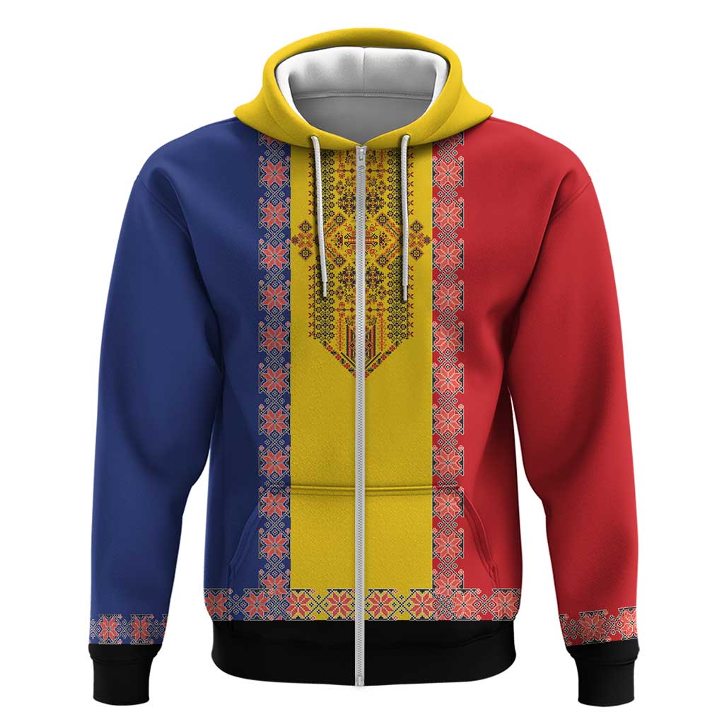 Romania National Flag Day 26th June Zip Hoodie Red Traditional Embroidery Patterns