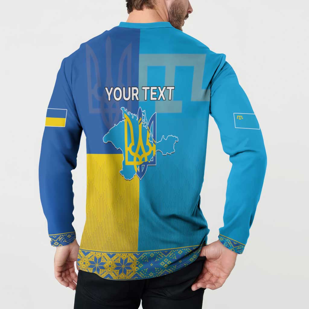 Personalized Crimean Tatar Flag Day Button Sweatshirt Ukraine Crimea Map