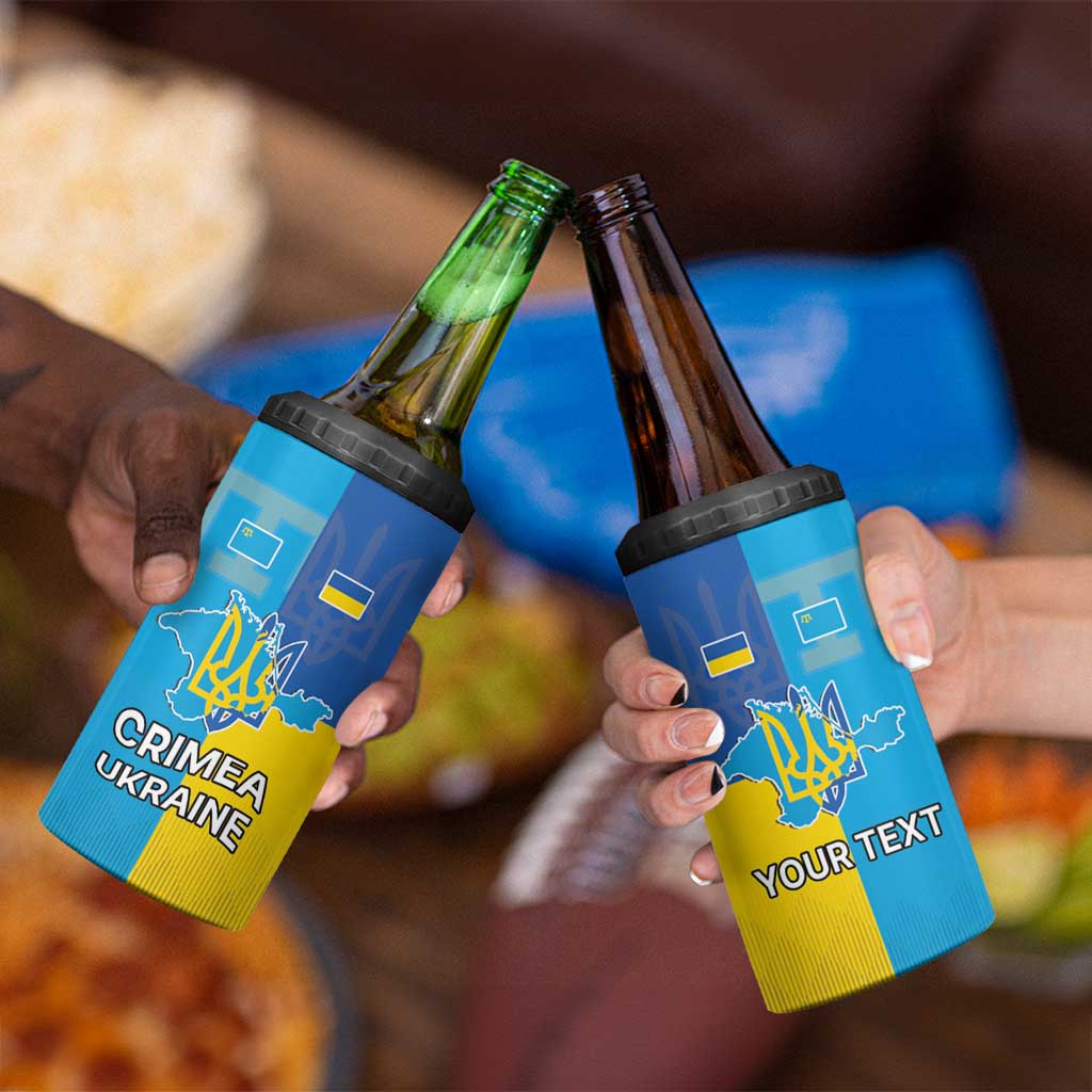 Personalized Crimean Tatar Flag Day 4 in 1 Can Cooler Tumbler Ukraine Crimea Map