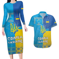 Personalized Crimean Tatar Flag Day Couples Matching Long Sleeve Bodycon Dress and Hawaiian Shirt Ukraine Crimea Map