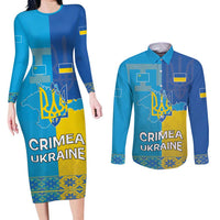 Personalized Crimean Tatar Flag Day Couples Matching Long Sleeve Bodycon Dress and Long Sleeve Button Shirt Ukraine Crimea Map