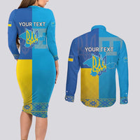 Personalized Crimean Tatar Flag Day Couples Matching Long Sleeve Bodycon Dress and Long Sleeve Button Shirt Ukraine Crimea Map