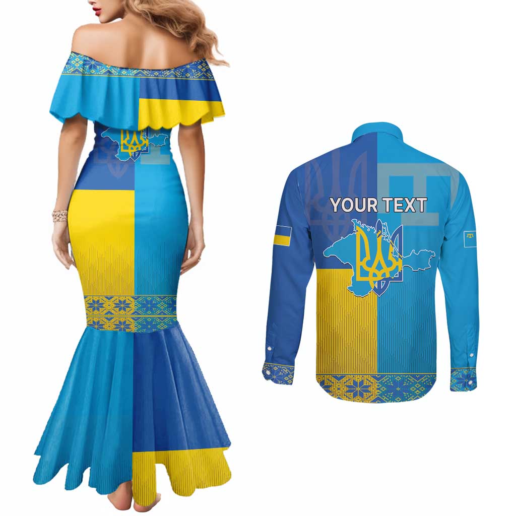 Personalized Crimean Tatar Flag Day Couples Matching Mermaid Dress and Long Sleeve Button Shirt Ukraine Crimea Map