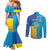 Personalized Crimean Tatar Flag Day Couples Matching Mermaid Dress and Long Sleeve Button Shirt Ukraine Crimea Map