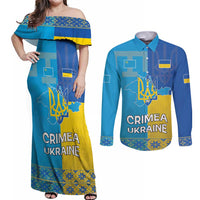 Personalized Crimean Tatar Flag Day Couples Matching Off Shoulder Maxi Dress and Long Sleeve Button Shirt Ukraine Crimea Map