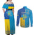 Personalized Crimean Tatar Flag Day Couples Matching Off Shoulder Maxi Dress and Long Sleeve Button Shirt Ukraine Crimea Map