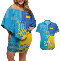 Personalized Crimean Tatar Flag Day Couples Matching Off Shoulder Short Dress and Hawaiian Shirt Ukraine Crimea Map