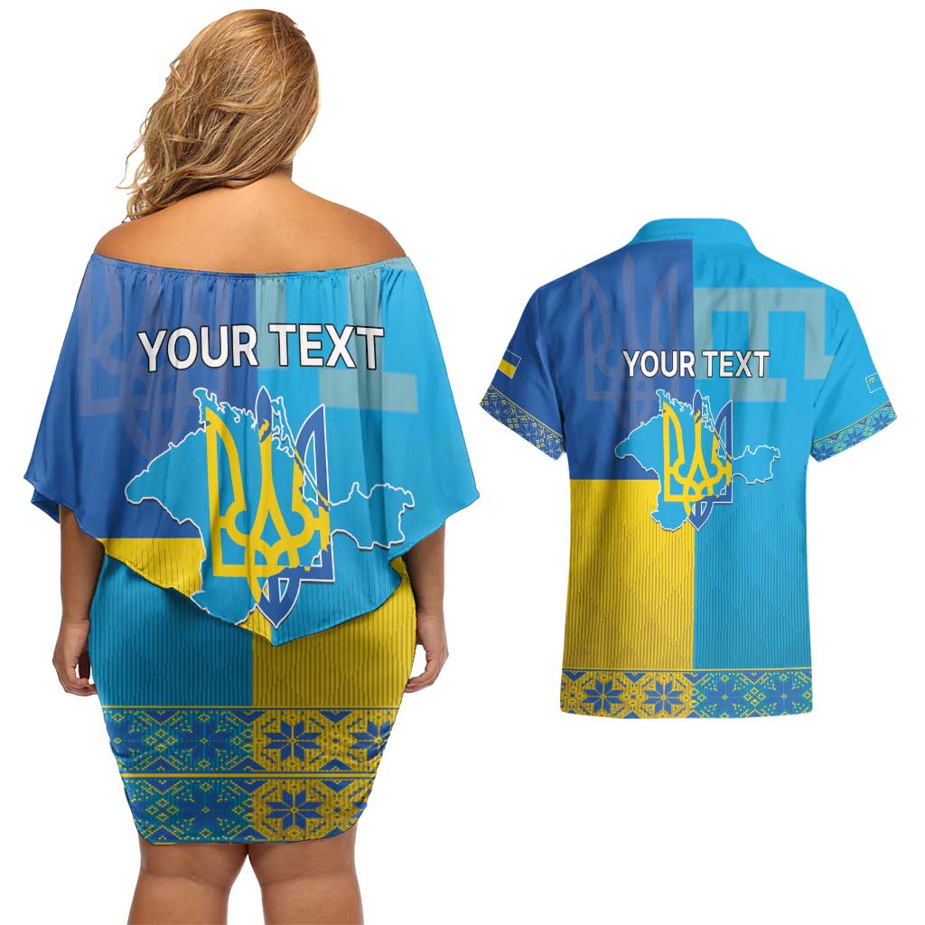 Personalized Crimean Tatar Flag Day Couples Matching Off Shoulder Short Dress and Hawaiian Shirt Ukraine Crimea Map