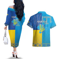 Personalized Crimean Tatar Flag Day Couples Matching Off The Shoulder Long Sleeve Dress and Hawaiian Shirt Ukraine Crimea Map