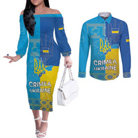 Personalized Crimean Tatar Flag Day Couples Matching Off The Shoulder Long Sleeve Dress and Long Sleeve Button Shirt Ukraine Crimea Map