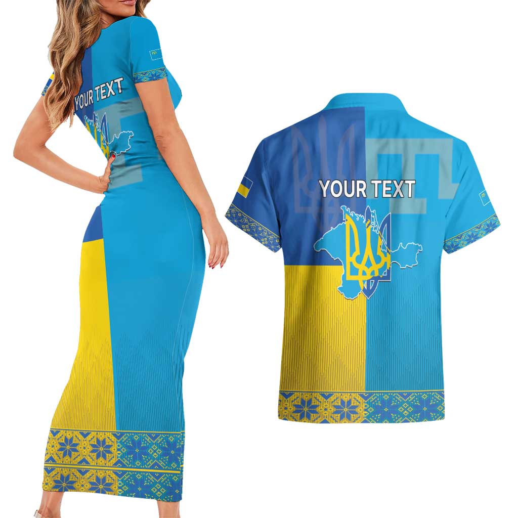 Personalized Crimean Tatar Flag Day Couples Matching Short Sleeve Bodycon Dress and Hawaiian Shirt Ukraine Crimea Map