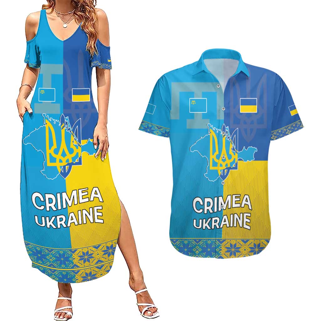 Personalized Crimean Tatar Flag Day Couples Matching Summer Maxi Dress and Hawaiian Shirt Ukraine Crimea Map