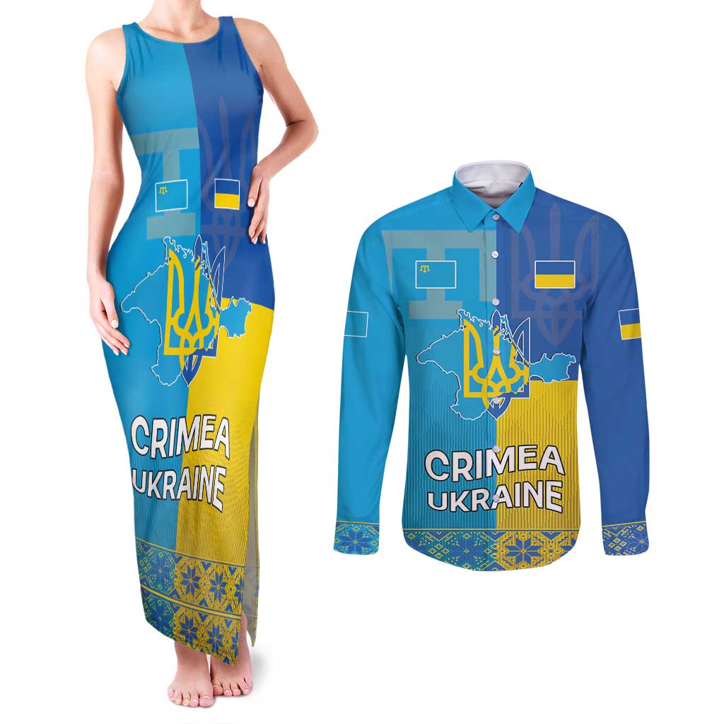 Personalized Crimean Tatar Flag Day Couples Matching Tank Maxi Dress and Long Sleeve Button Shirt Ukraine Crimea Map