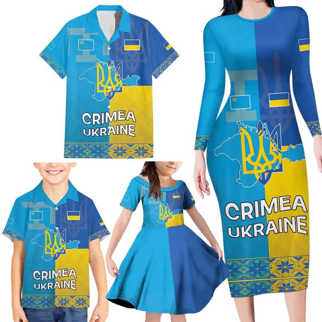 Personalized Crimean Tatar Flag Day Family Matching Long Sleeve Bodycon Dress and Hawaiian Shirt Ukraine Crimea Map