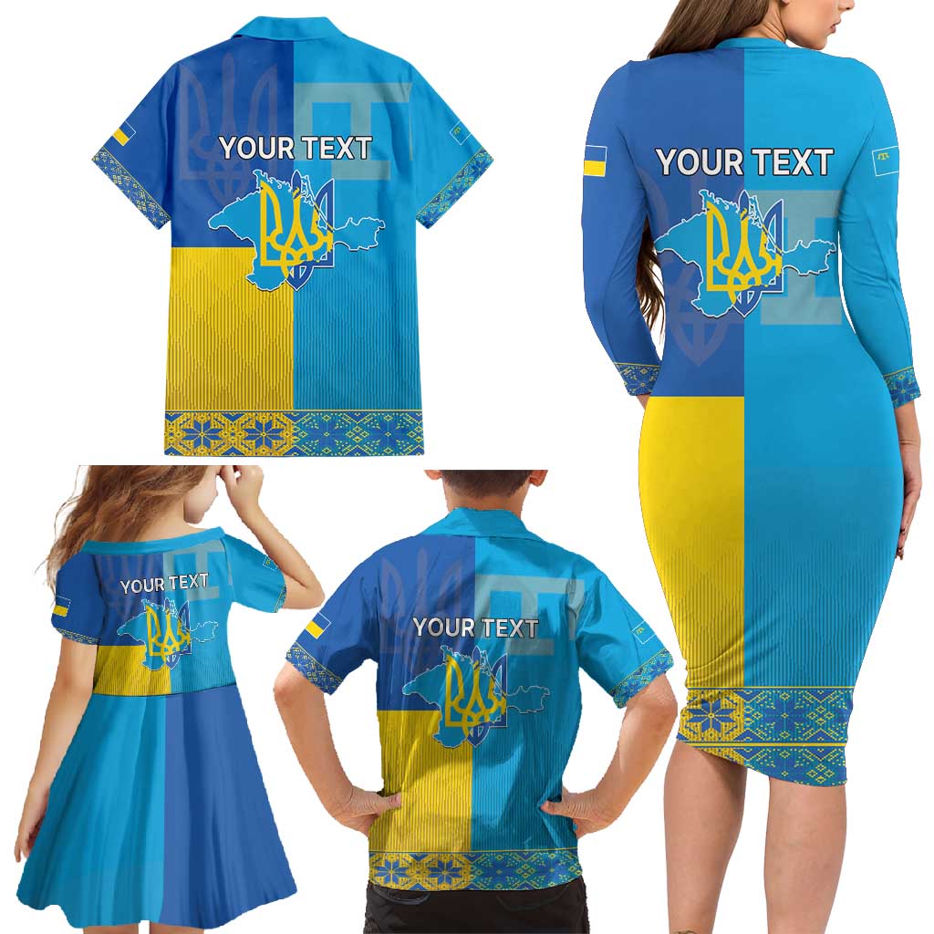Personalized Crimean Tatar Flag Day Family Matching Long Sleeve Bodycon Dress and Hawaiian Shirt Ukraine Crimea Map