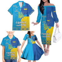 Personalized Crimean Tatar Flag Day Family Matching Off The Shoulder Long Sleeve Dress and Hawaiian Shirt Ukraine Crimea Map