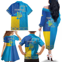 Personalized Crimean Tatar Flag Day Family Matching Off The Shoulder Long Sleeve Dress and Hawaiian Shirt Ukraine Crimea Map