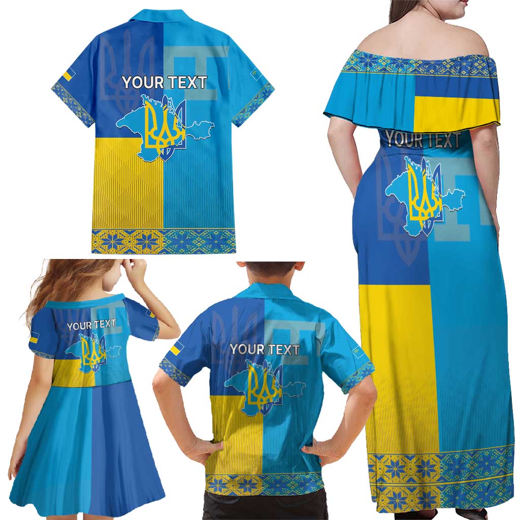 Personalized Crimean Tatar Flag Day Family Matching Off Shoulder Maxi Dress and Hawaiian Shirt Ukraine Crimea Map
