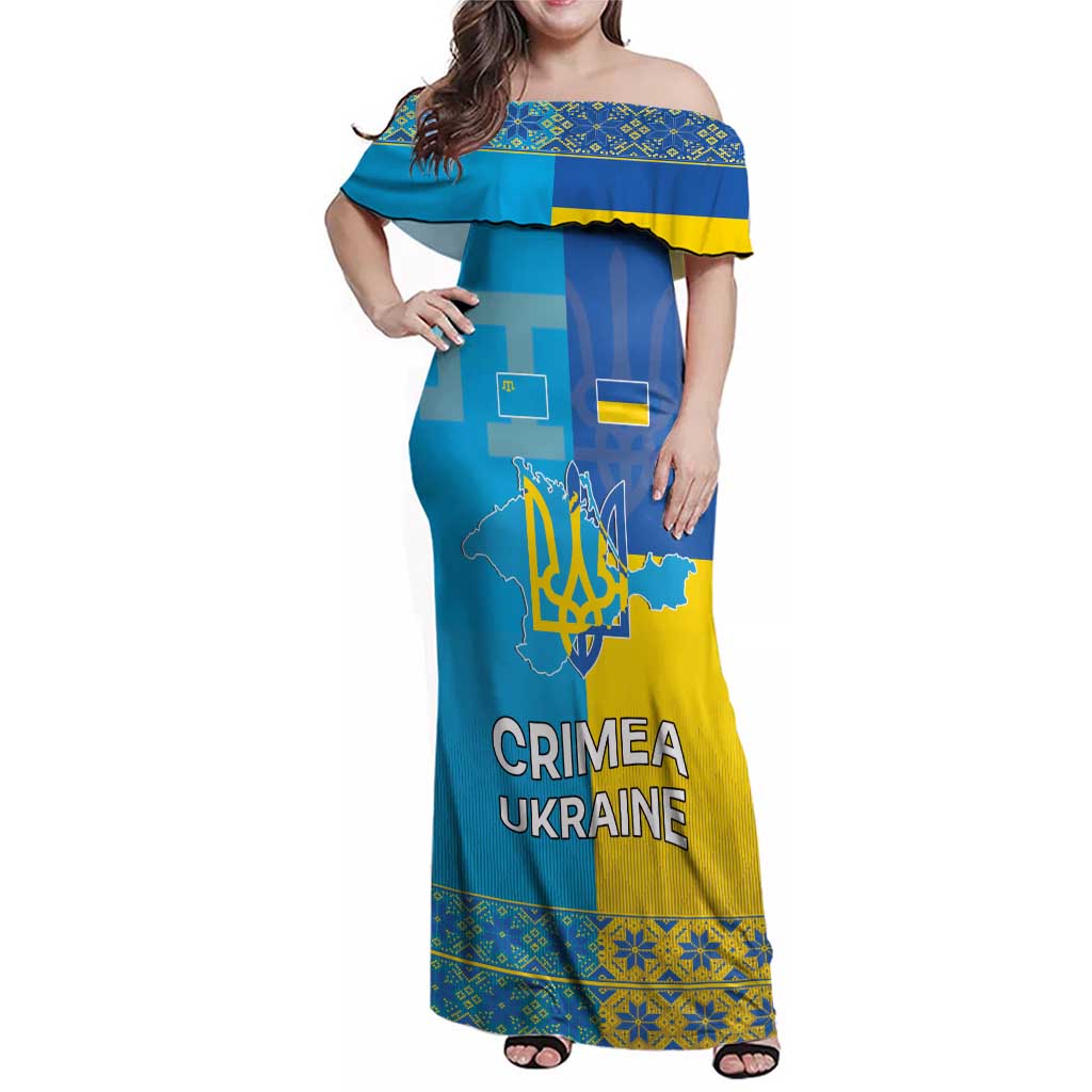 Personalized Crimean Tatar Flag Day Family Matching Off Shoulder Maxi Dress and Hawaiian Shirt Ukraine Crimea Map