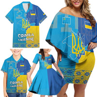 Personalized Crimean Tatar Flag Day Family Matching Off Shoulder Short Dress and Hawaiian Shirt Ukraine Crimea Map