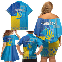 Personalized Crimean Tatar Flag Day Family Matching Off Shoulder Short Dress and Hawaiian Shirt Ukraine Crimea Map