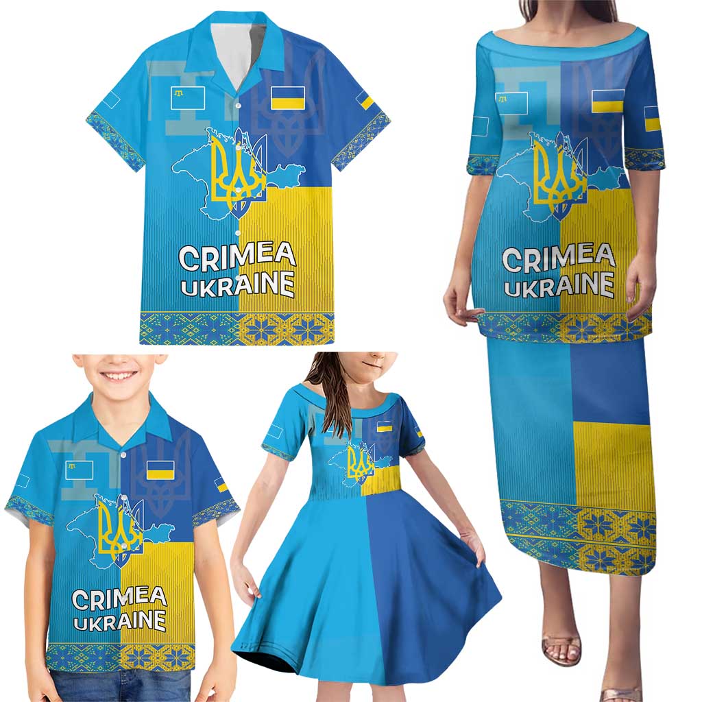 Personalized Crimean Tatar Flag Day Family Matching Puletasi and Hawaiian Shirt Ukraine Crimea Map