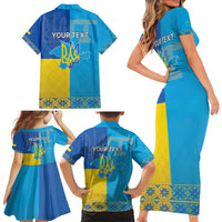 Personalized Crimean Tatar Flag Day Family Matching Short Sleeve Bodycon Dress and Hawaiian Shirt Ukraine Crimea Map