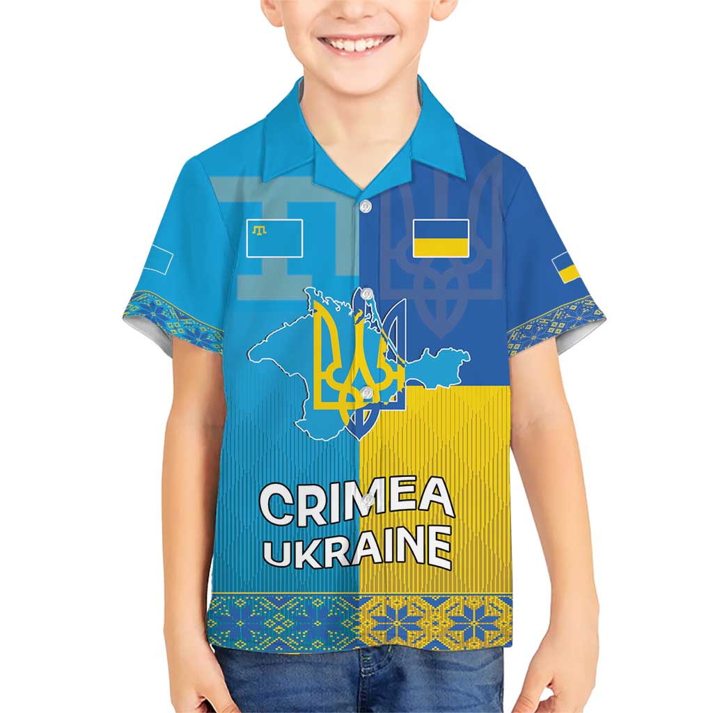 Personalized Crimean Tatar Flag Day Family Matching Short Sleeve Bodycon Dress and Hawaiian Shirt Ukraine Crimea Map