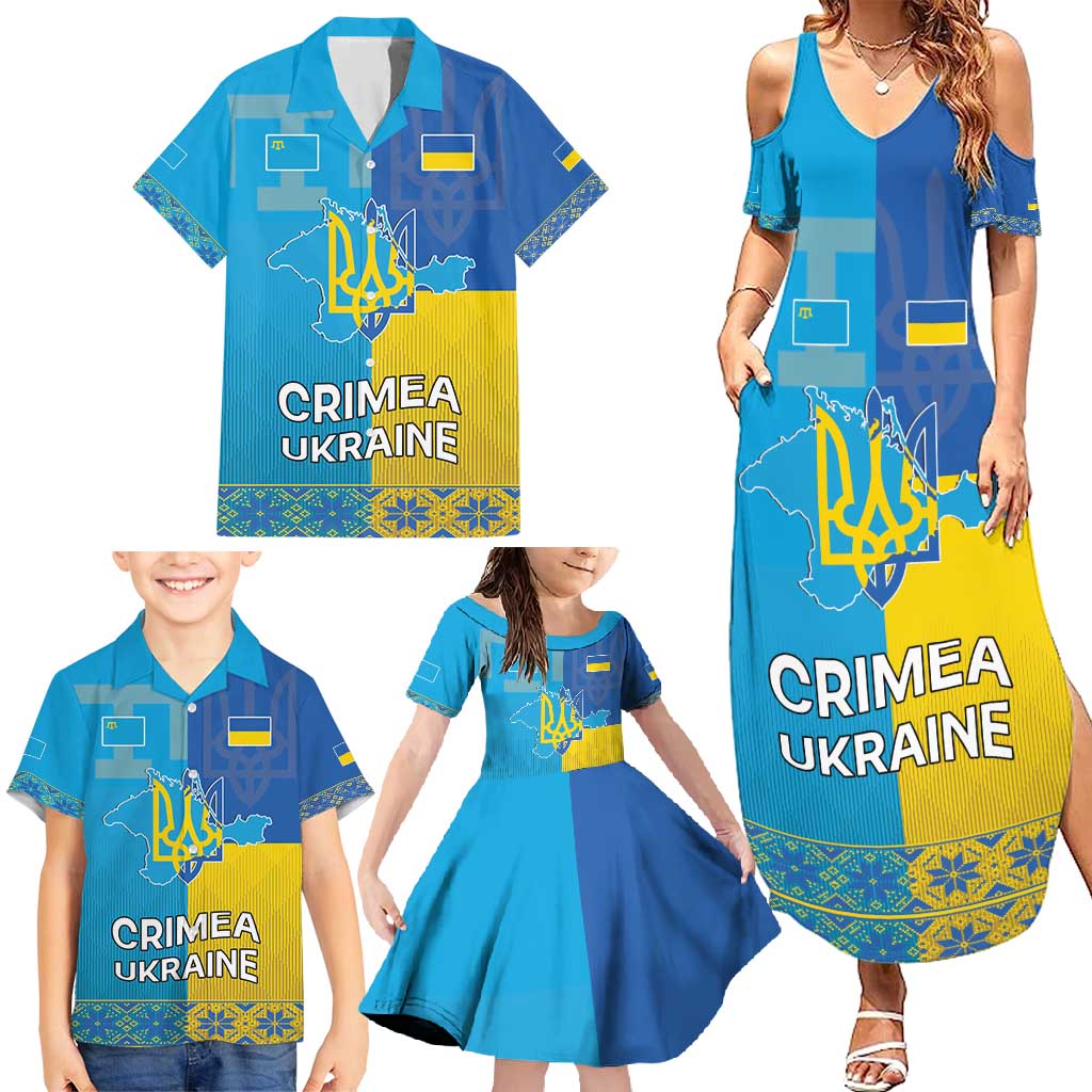Personalized Crimean Tatar Flag Day Family Matching Summer Maxi Dress and Hawaiian Shirt Ukraine Crimea Map