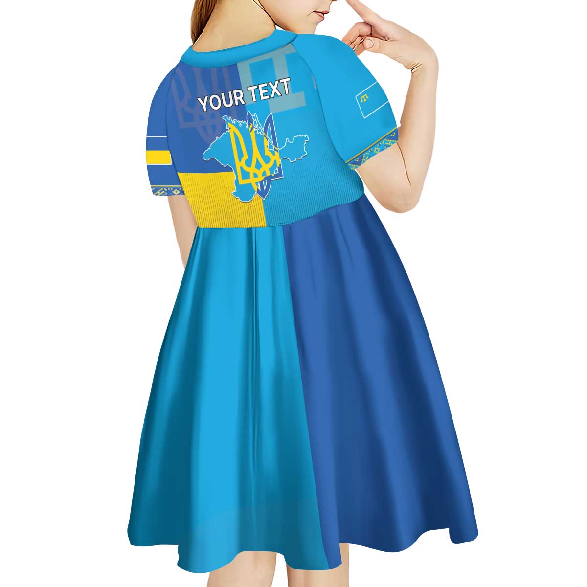 Personalized Crimean Tatar Flag Day Kid Short Sleeve Dress Ukraine Crimea Map