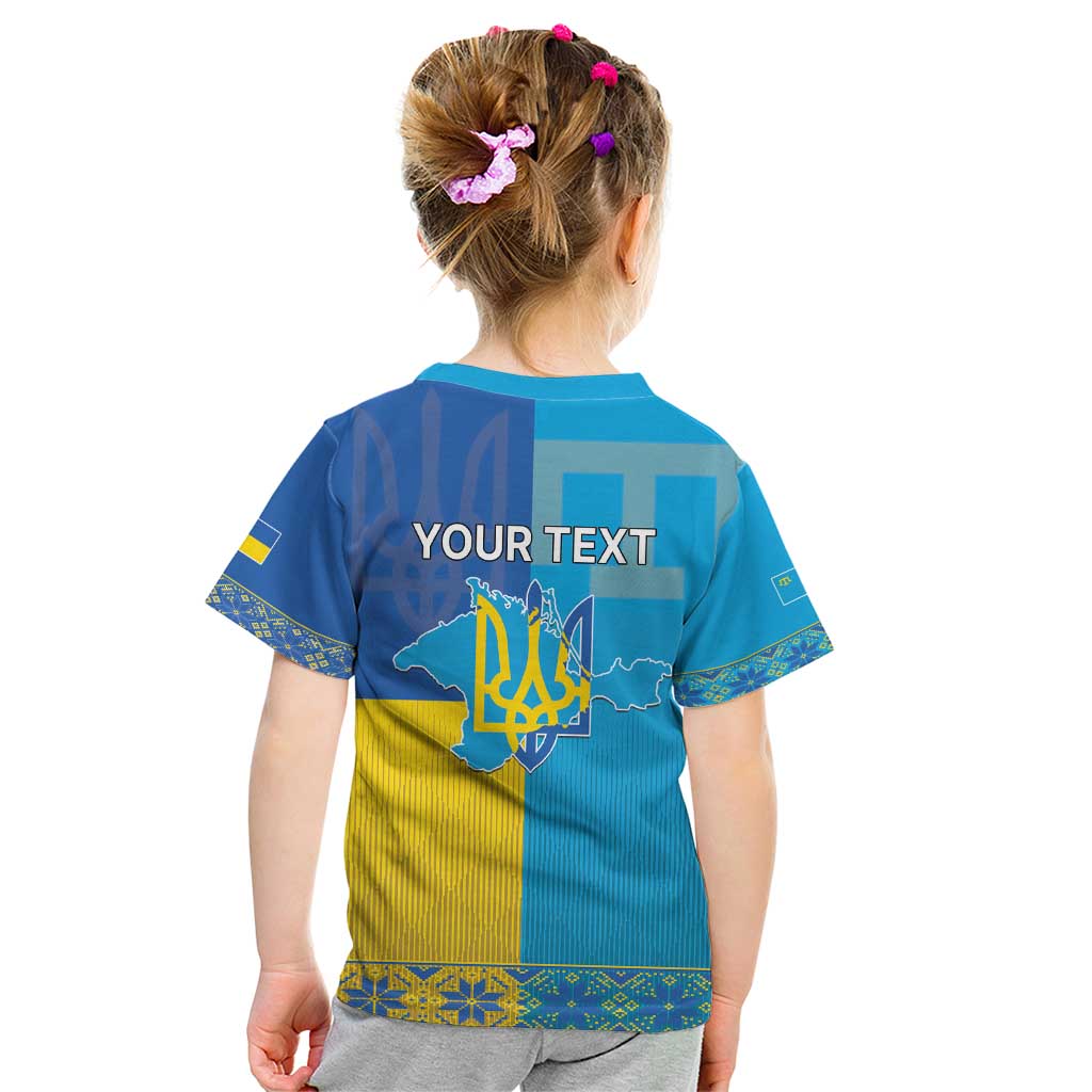 Personalized Crimean Tatar Flag Day Kid T Shirt Ukraine Crimea Map
