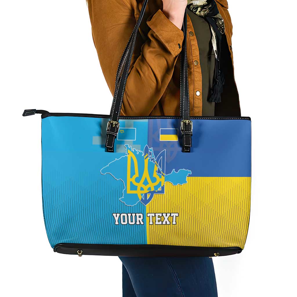 Personalized Crimean Tatar Flag Day Leather Tote Bag Ukraine Crimea Map