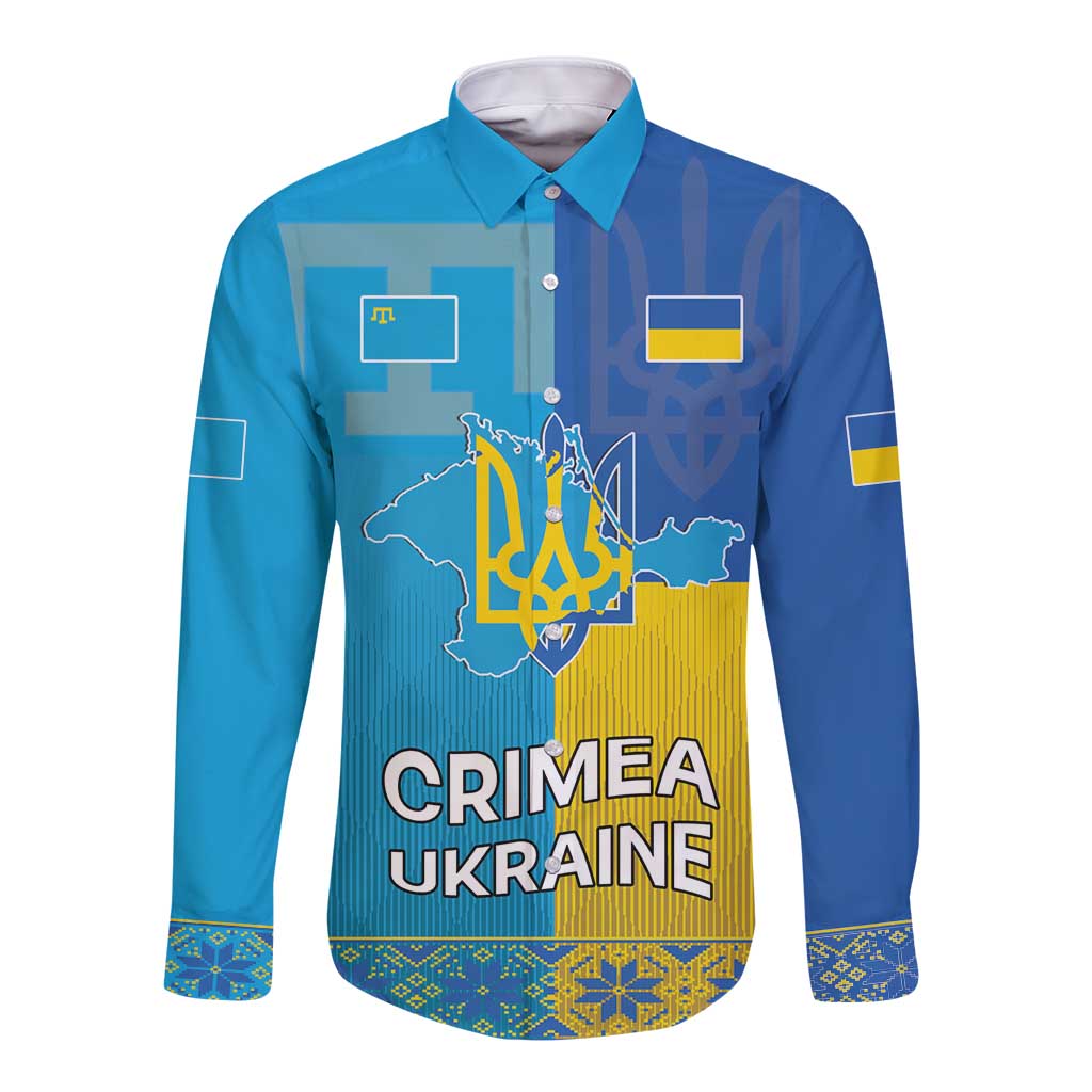 Personalized Crimean Tatar Flag Day Long Sleeve Button Shirt Ukraine Crimea Map