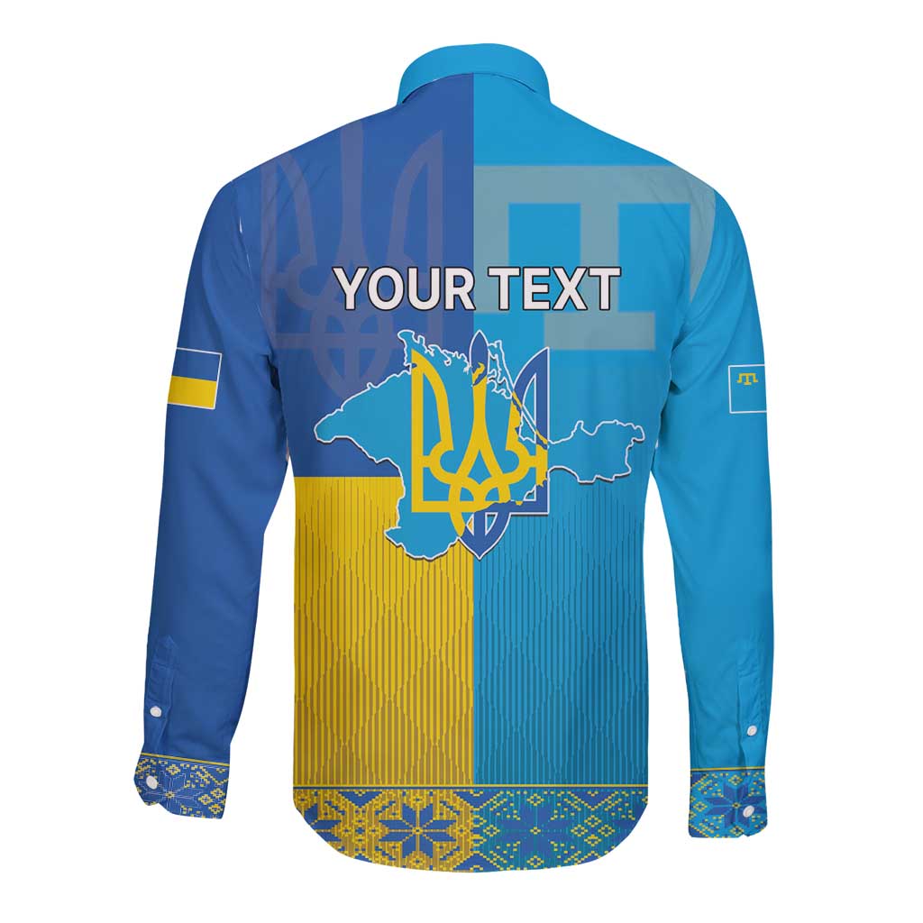 Personalized Crimean Tatar Flag Day Long Sleeve Button Shirt Ukraine Crimea Map