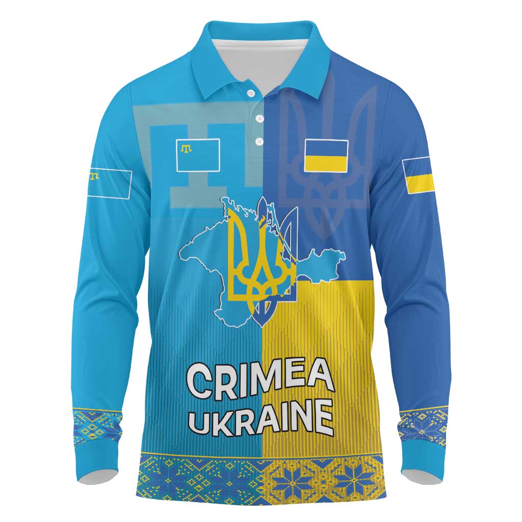 Personalized Crimean Tatar Flag Day Long Sleeve Polo Shirt Ukraine Crimea Map