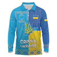 Personalized Crimean Tatar Flag Day Long Sleeve Polo Shirt Ukraine Crimea Map
