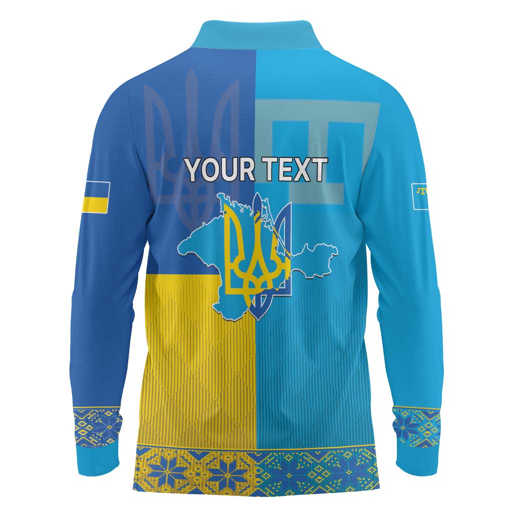 Personalized Crimean Tatar Flag Day Long Sleeve Polo Shirt Ukraine Crimea Map