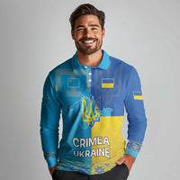 Personalized Crimean Tatar Flag Day Long Sleeve Polo Shirt Ukraine Crimea Map