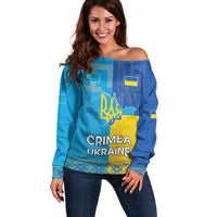 Personalized Crimean Tatar Flag Day Off Shoulder Sweater Ukraine Crimea Map