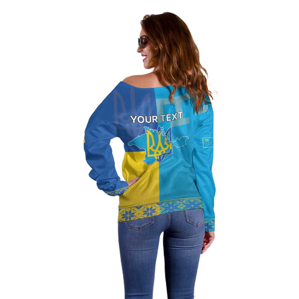 Personalized Crimean Tatar Flag Day Off Shoulder Sweater Ukraine Crimea Map